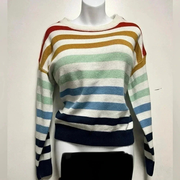Women's Multi-Color Striped Color Block Crewneck Sweater Size Small - Picture 1 of 2